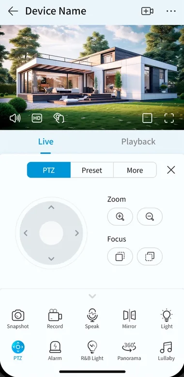 Ζωντανή εικόνα κάμερας με χειρισμό PTZ στην εφαρμογή CybVu